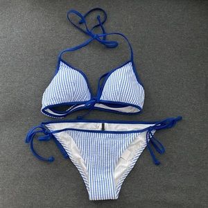 J Crew Tipped Seersucker Bikini - Top XS, Bottom XXS